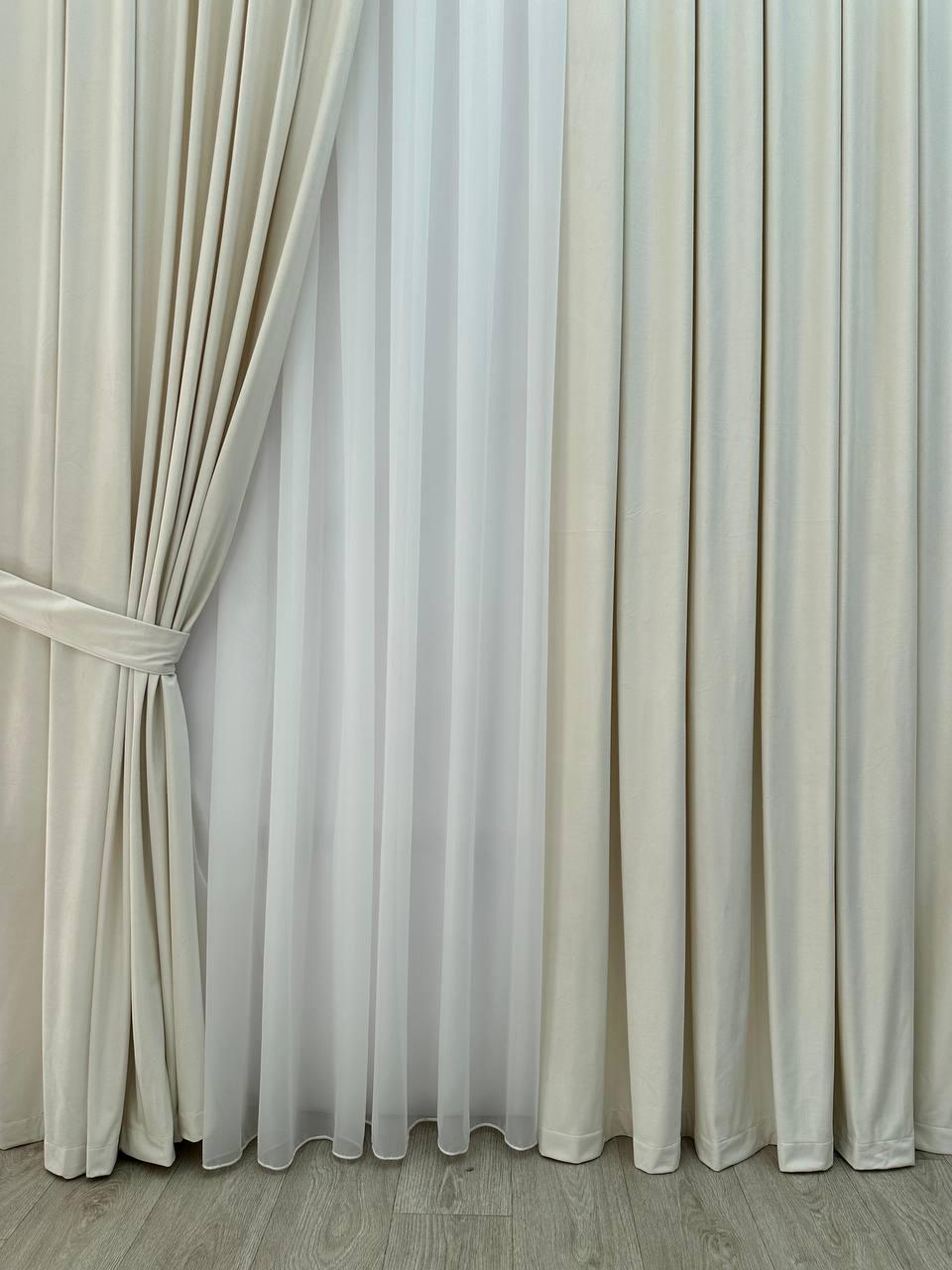 Штора велюрова на тасьмі 6 см 250x280 см Молочний (6319-N1-Т43)