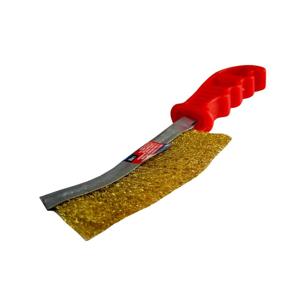 Щітка стальна з пластиковою ручкою облатунений корд 1 ряд 0,3 мм 265 мм Червоний (2126-011)