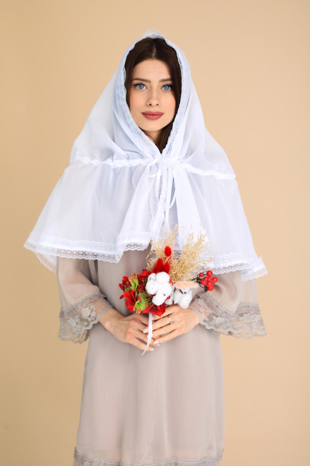 Палантин для храму на голову Білий (п023) - фото 8 Палантин для храму на голову Білий (п023) - фото 8