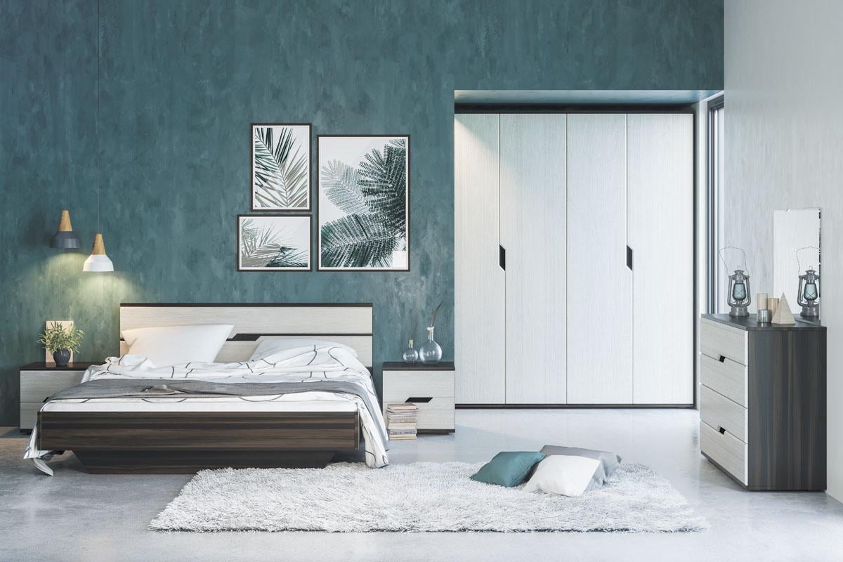 Спальня Світ меблів Мария каркас с ламелями из ДСП/МДФ Дуб катание черный/Белое золото (51728)