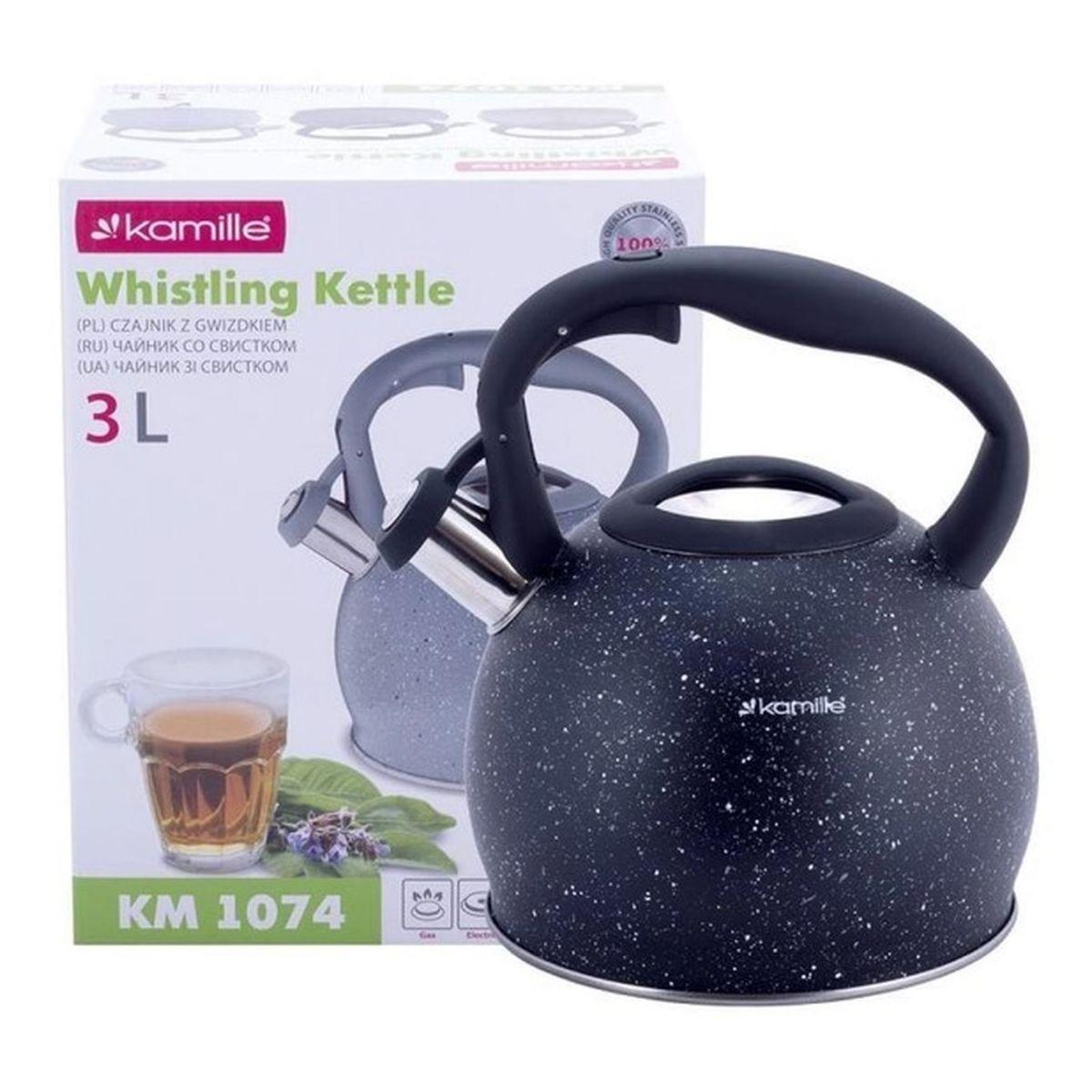 Чайник со свистком Kamille KM-1074 из нержавеющей стали 3 л Черный (2006080427)