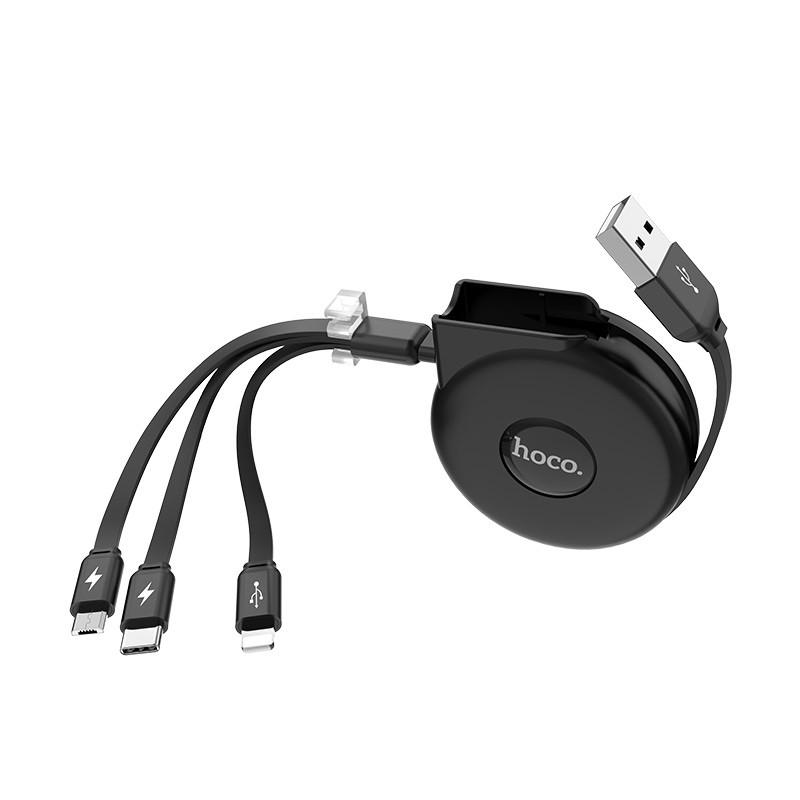 Дата кабель Hoco U50 3in1 Lightning-microUSB-Type-C 1 м Black