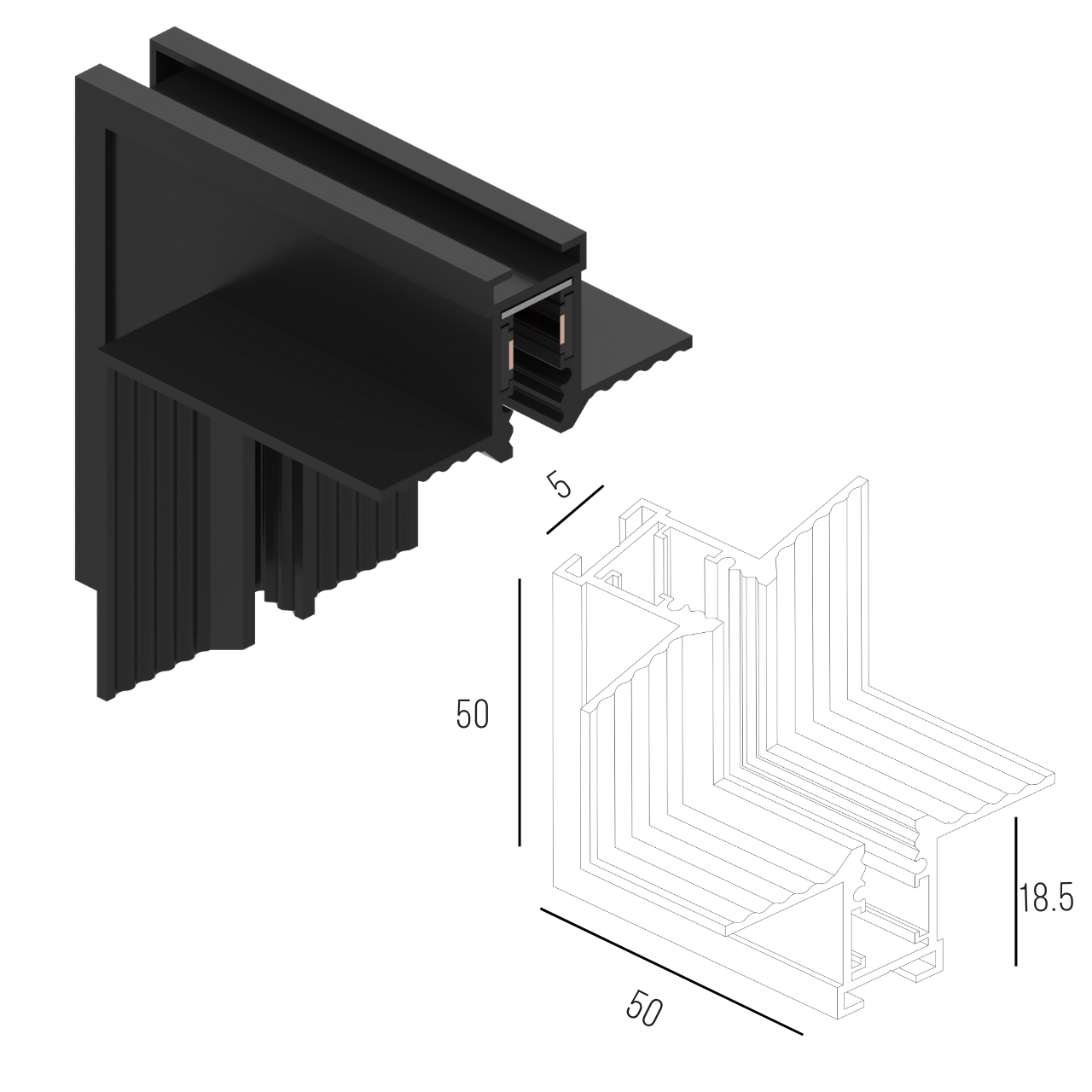 Соединитель угловой вертикальний для магнитного шинопровода встроенного MERALLI Черный (TRUV0V002) - фото 2 Соединитель угловой вертикальний для магнитного шинопровода встроенного MERALLI Черный (TRUV0V002) - фото 2