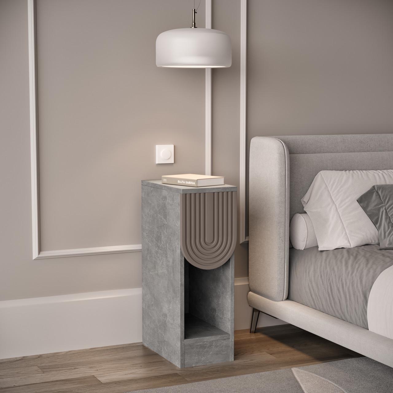 Тумба приліжкова вузька T-13 з одним ящиком без ручок 200х350х595 мм Бетон/Дуб конкордія темна (21995546)