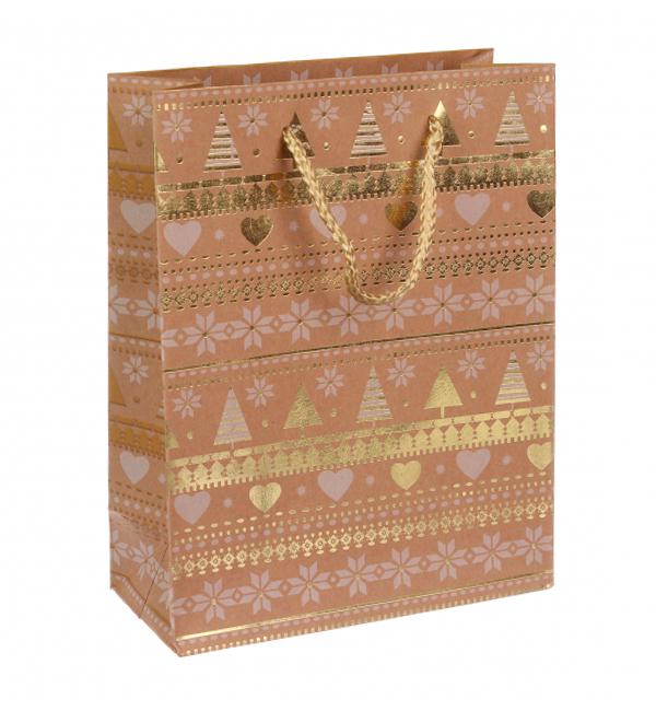 Пакет новорічний Новорічний принт ламінований картон 18x23x8 см Крафт (13289815)