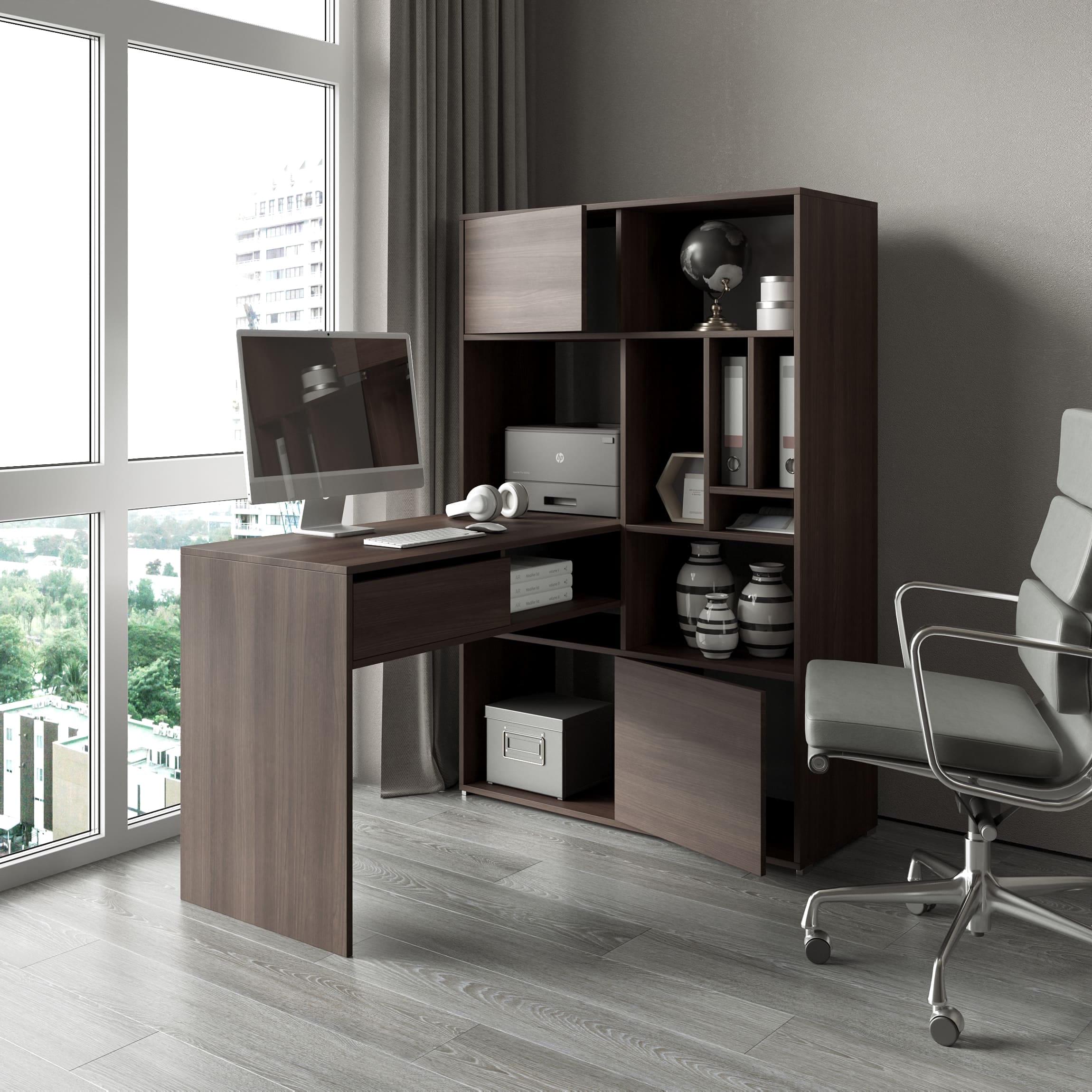 Письмовий стіл кутовий для комп'ютера з ящиками та стелажем Венге (380171)