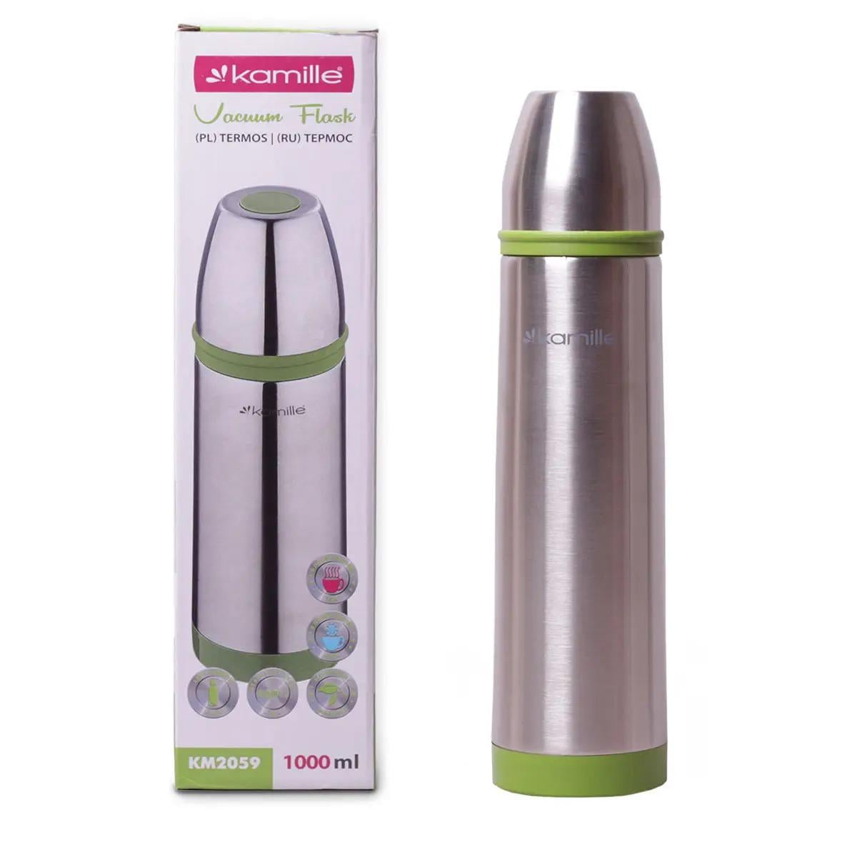 Термос Kamille из нержавеющей стали 1000 мл Зеленый (KM-2059)
