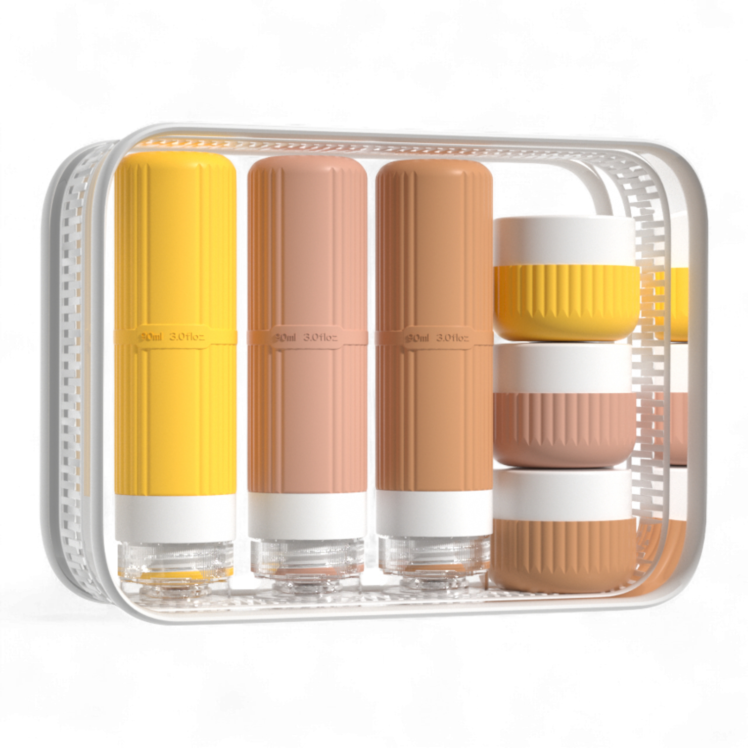 Набор дорожных баночек для путешествий силиконовые 6 шт. 30 и 90 мл в косметичке Коричневый (113_5_0_1С)