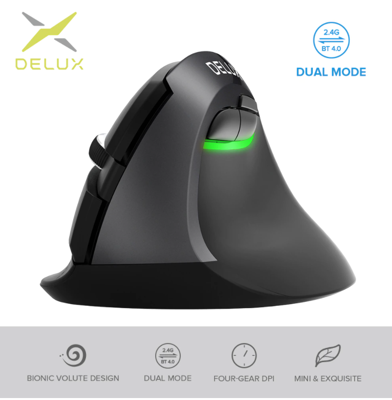 Мышь вертикальная бесшумная Delux M618 Mini DB Wireless - фото 10