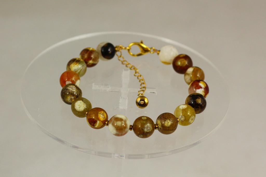 Браслет жесткий медовый агат шар 19/5 см Золотистый (33382632)
