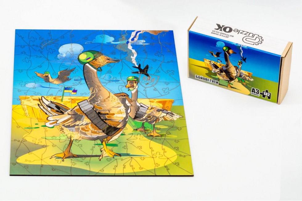 Пазл фигурный деревянный PuzzleOK Боевые Гуси картонная упаковка А3 132 дет. (2304941938)