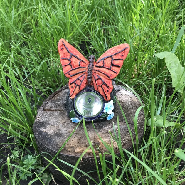 Садовый светильник с выключателем Lemanso Бабочка керамическая на солнечной батарее 6500К Красный (CAB124)