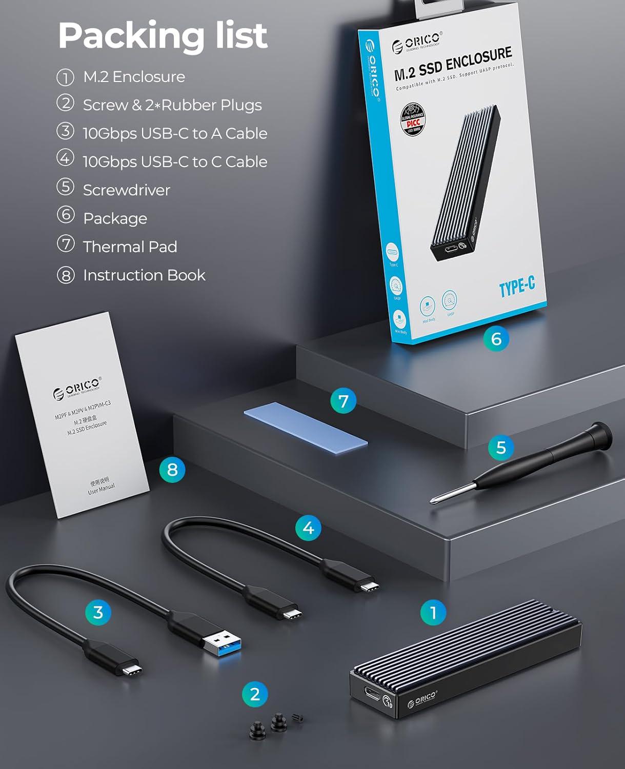 Внешний карман Orico M2PV-C3 для NVMe PCIe M2 SSD USB 3.1 Gen 2 Type-C - фото 8