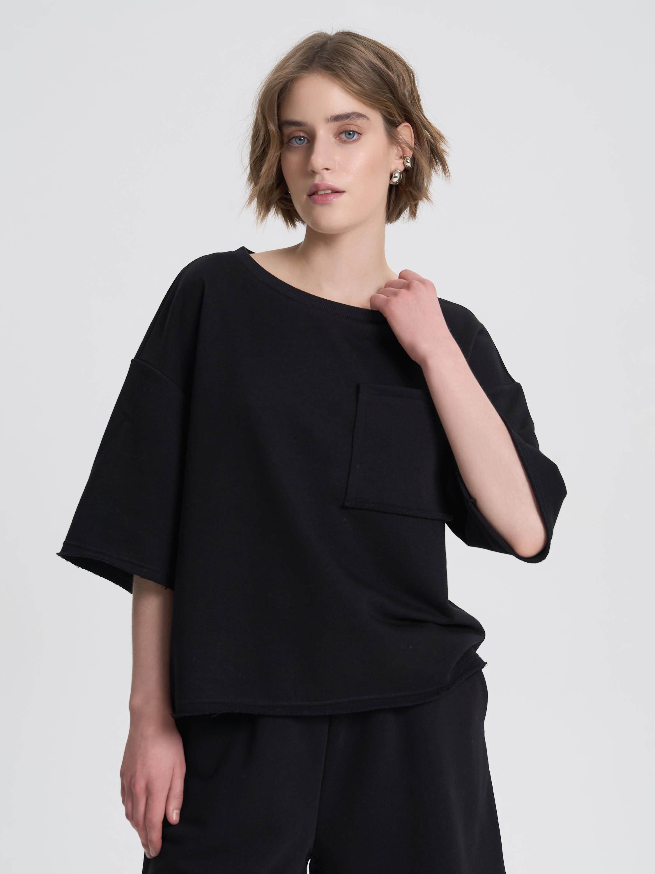 Футболка жіноча щільна з необробленим краєм ROZA 240607 XL Чорний (4824005717666) - фото 6