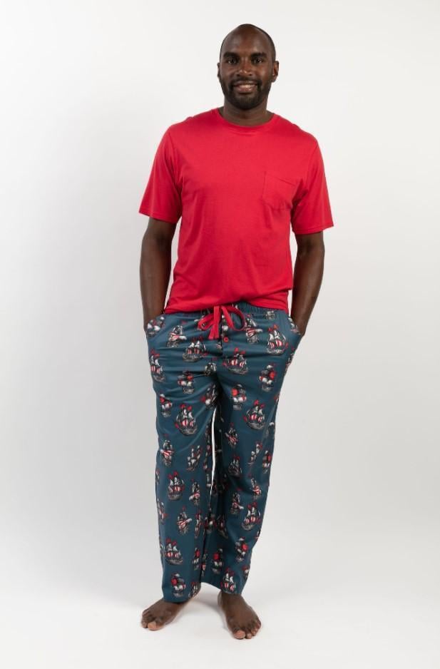 Брюки пижамные мужские Cyberjammies Jasper 6826 с принтом пиратского корабля XL Зеленый (14356)
