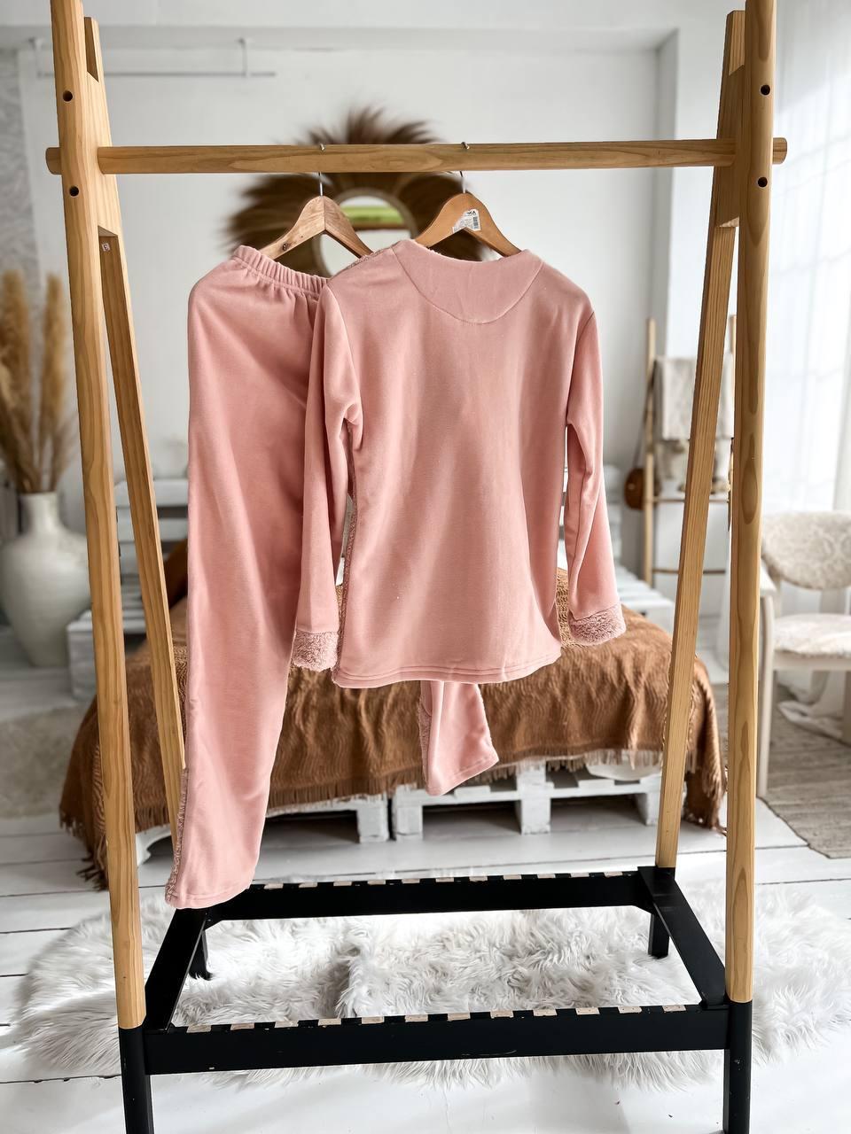 Пижама женская DO2186 на флисе с принтом XL Персиковый - фото 6