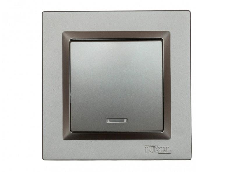 Выключатель одноклавишный Luxel JAZZ 9705+9305 с подсветкой и кремовым механизмом Графитовый (27552348)