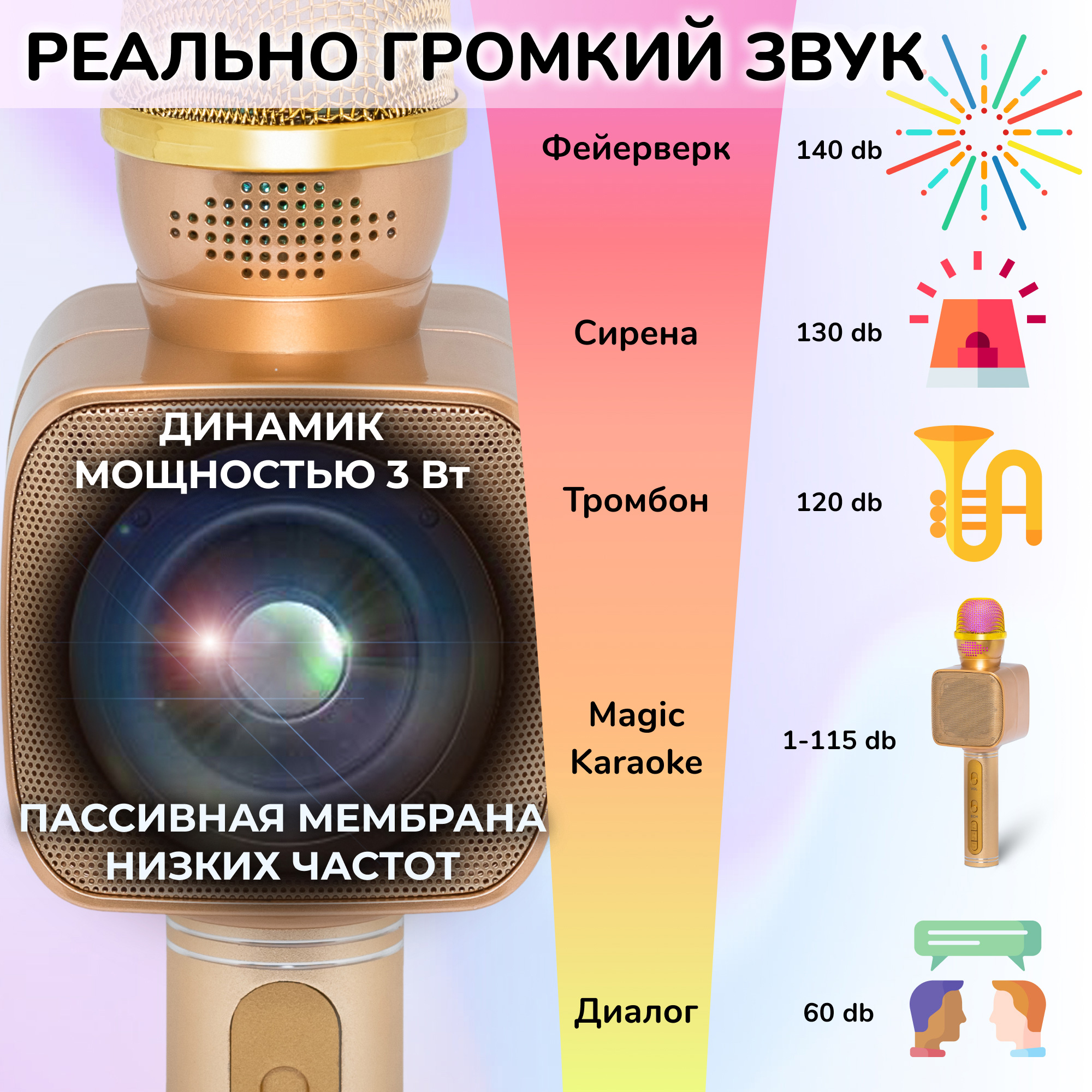 Караоке микрофон Bluetooth Magic Karaoke YS-68 колонка с двумя динамиками Золотой - фото 5