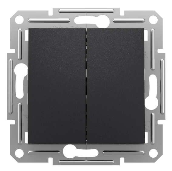 Вимикач двоклавішний Schneider Asfora прохідний Антрацит (27641596)