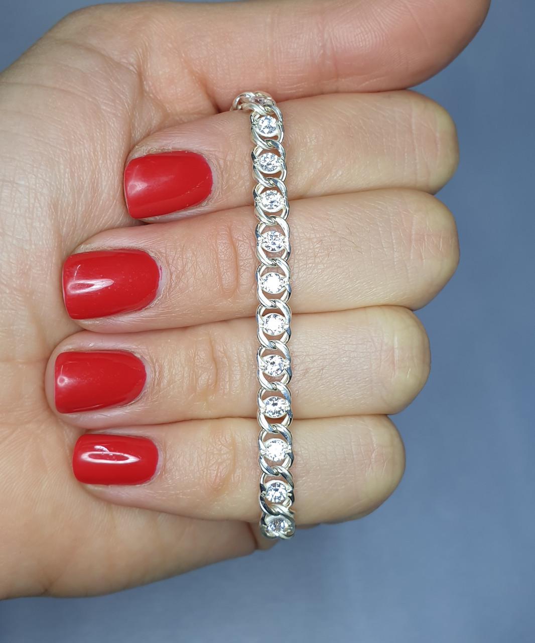 Браслет серебряный с фианитом Арабский бисмарк 7,9 г