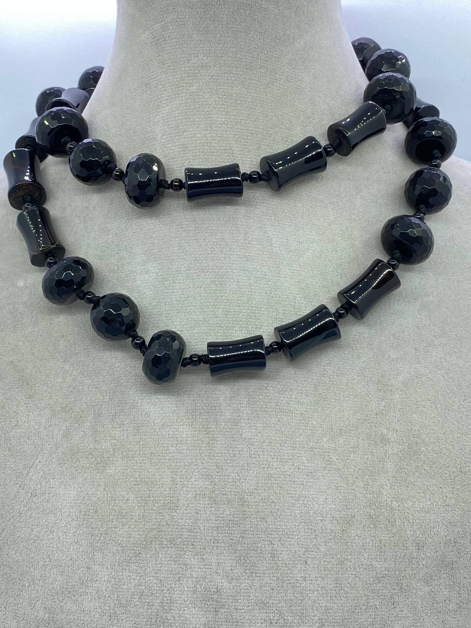 Бусы агат 72 см Черный (9877)