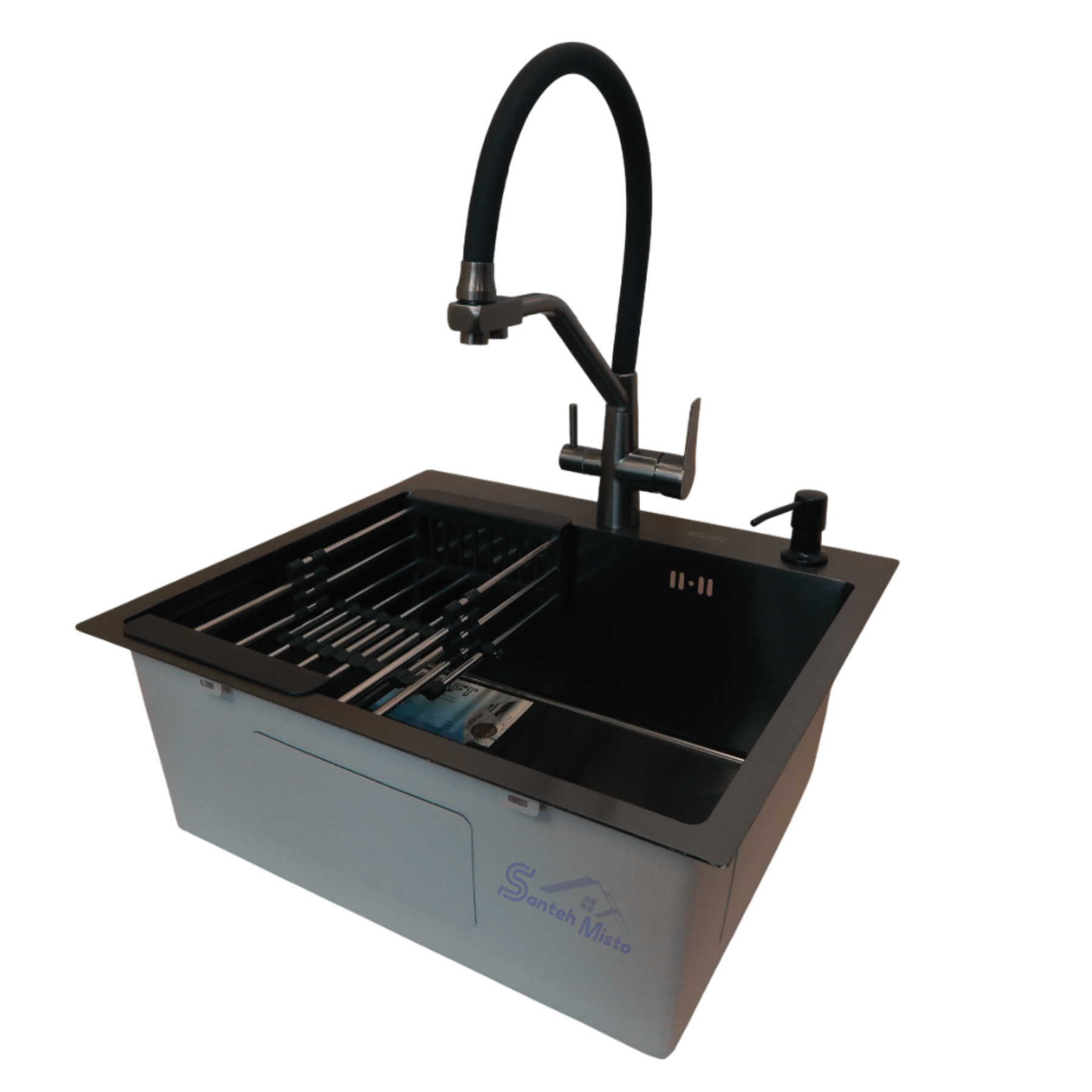 Комплект кухонной мойки Kraft HS NANO PVD 3,0/1,0 мм 540x480 мм Black (37546-78eb4)