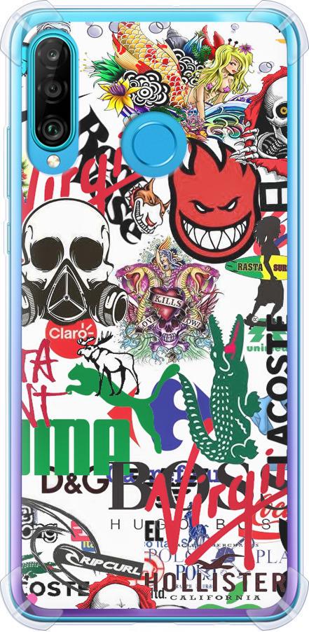 Чехол на Huawei P30 Lite Many different logos (4022sp-1651-42517) Чехол на Huawei P30 Lite Many different logos (4022sp-1651-42517)