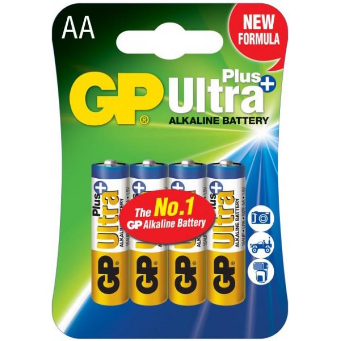 Батарейки щелочные GP Ultra Plus Alkaline AA 1,5V 15AUP-U4 LR6 4 шт. - фото 1