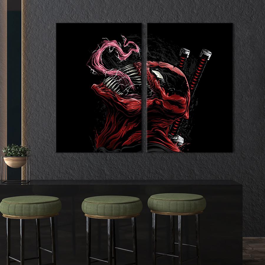 Настенный декор диптих картина на холсте для интерьера Deadpool symbiote 111x81 см (701-2)