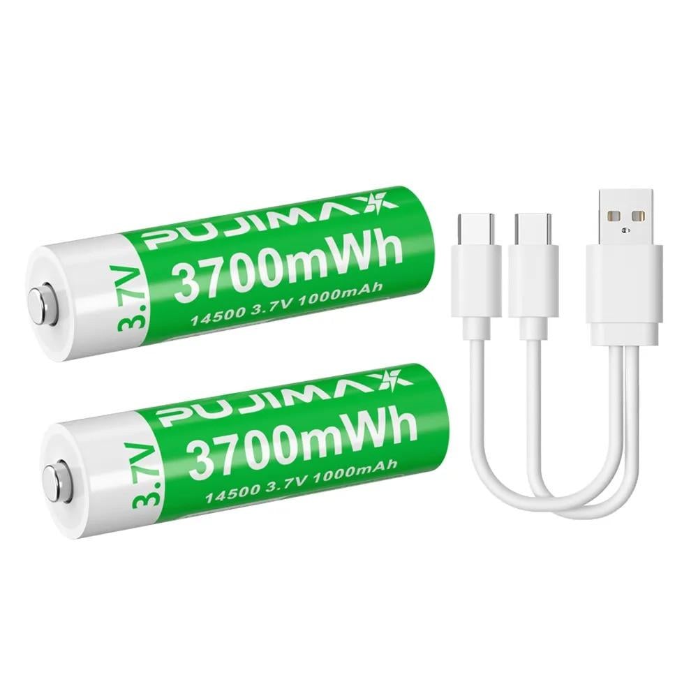 Акумулятори Pujimax 14500 з Type-C Li-Ion 1000 mAh 3,7V 2 шт./кейс/кабель (2575993808) - фото 2