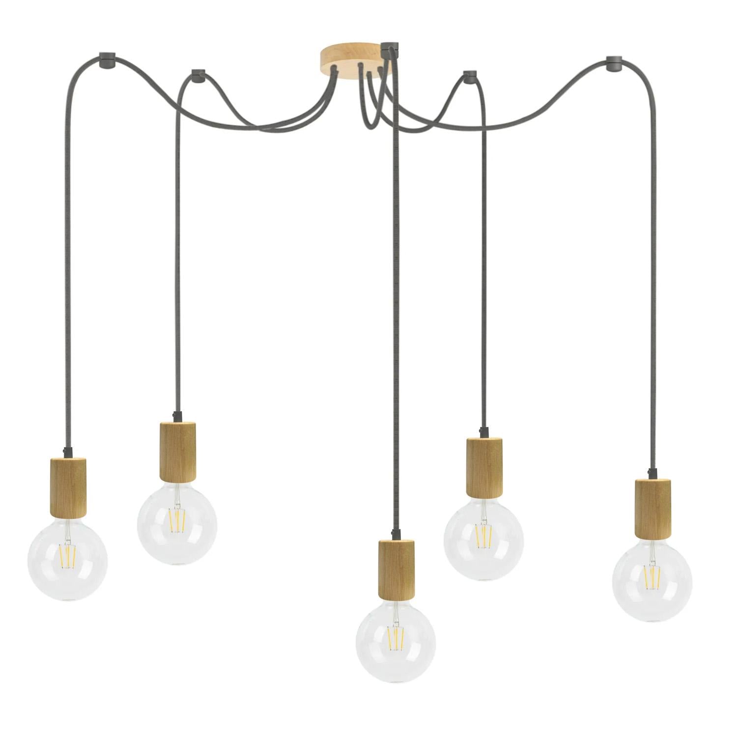 Люстра-паук в скандинавском стиле на 5 ламп с деревянными патронами Черный