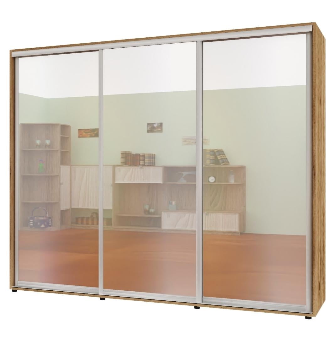 Шкаф-купе трехдверный Комфорт Мебель Зеркало Стандарт 260х60х220 см Дуб золотой