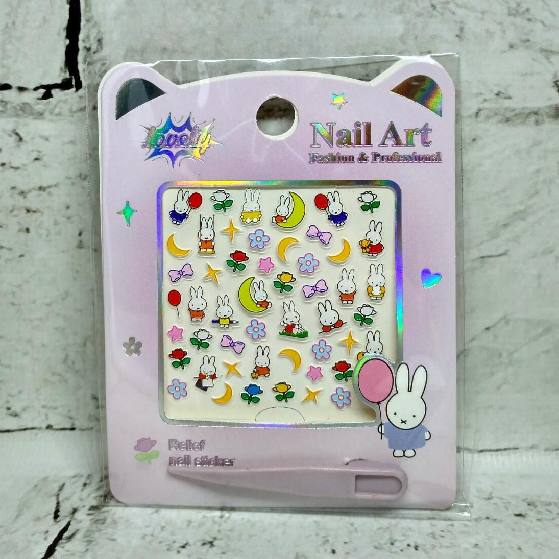 Наклейки для ногтей детские дизайн маникюра Зайчик рельефные 6х6 см Разноцветный (24-613-14)