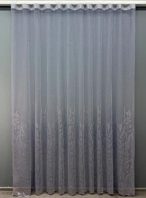 Тюль жаккард с вышивкой Серый (1458т)