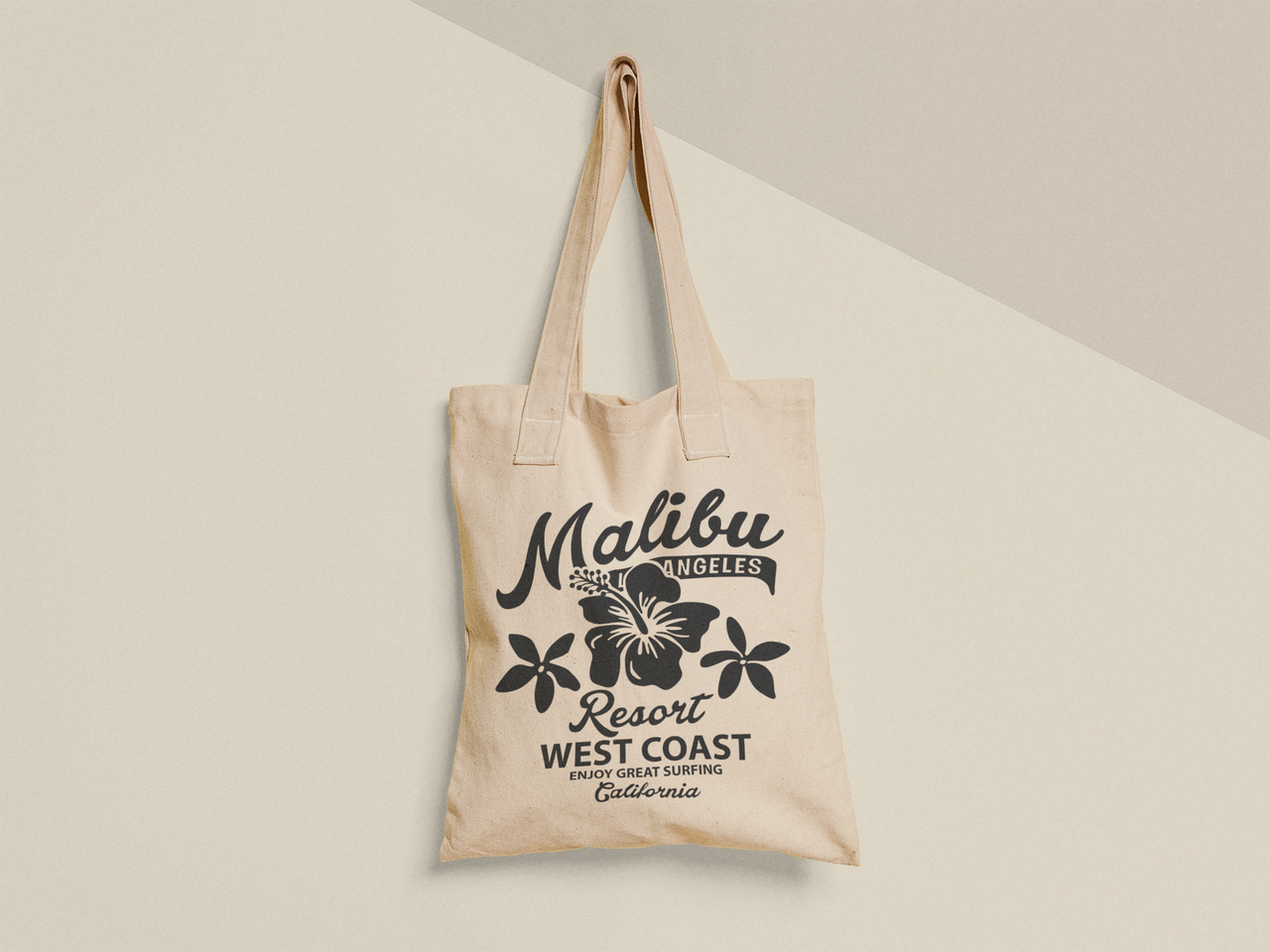 Эко-сумка шоппер с принтом "Malibu resort" 38х40 см Бежевый (ПН460-Т)