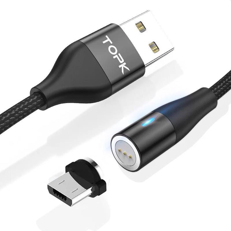 Магнитный кабель для зарядки Topk MicroUSB Black USB 1m Quick Charge 5A передача данных быстрая зарядка - фото 1