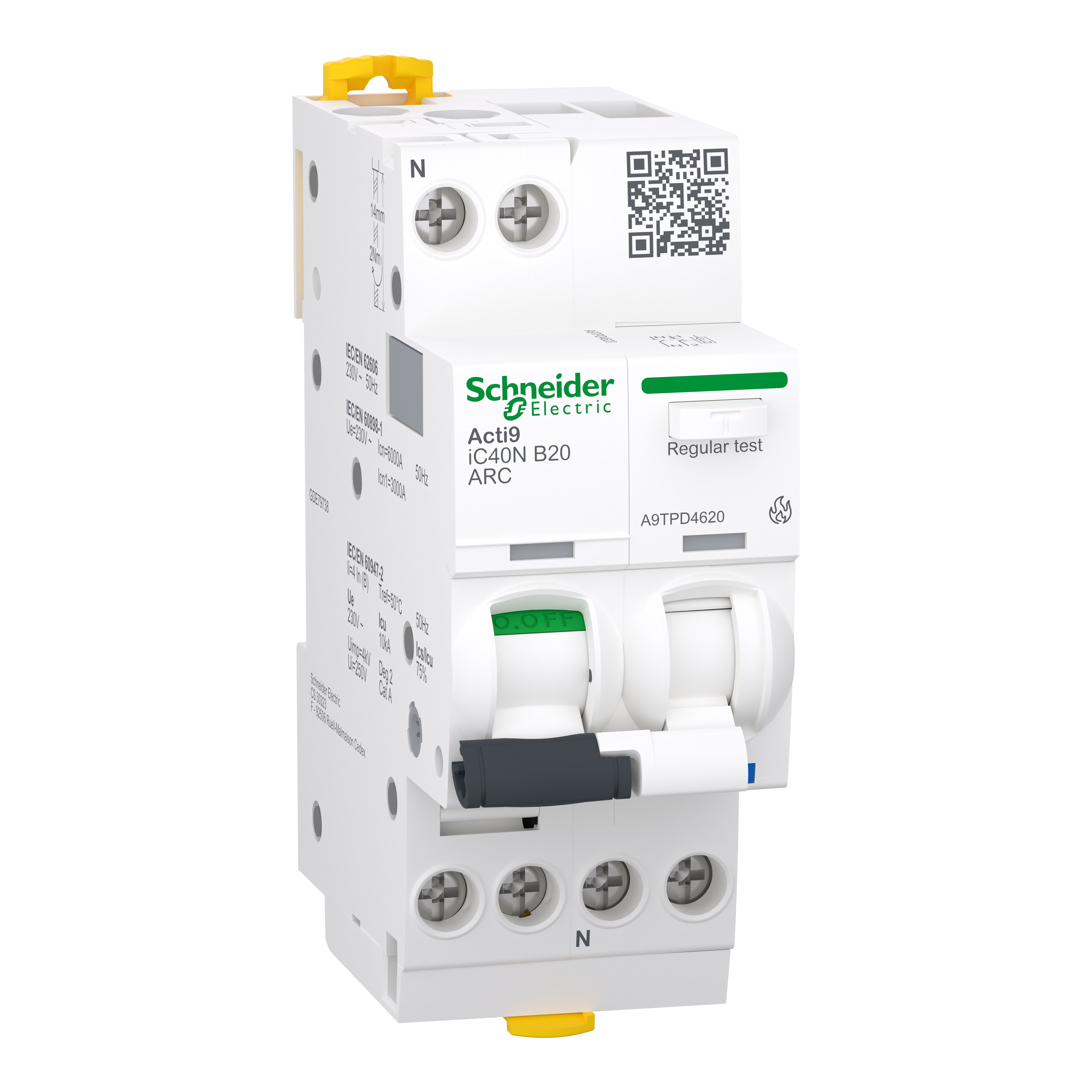 Устройство защиты от дугового пробоя Schneider Electric iC40N ARC 1P+N 20A 6кА B (A9TPD4620)