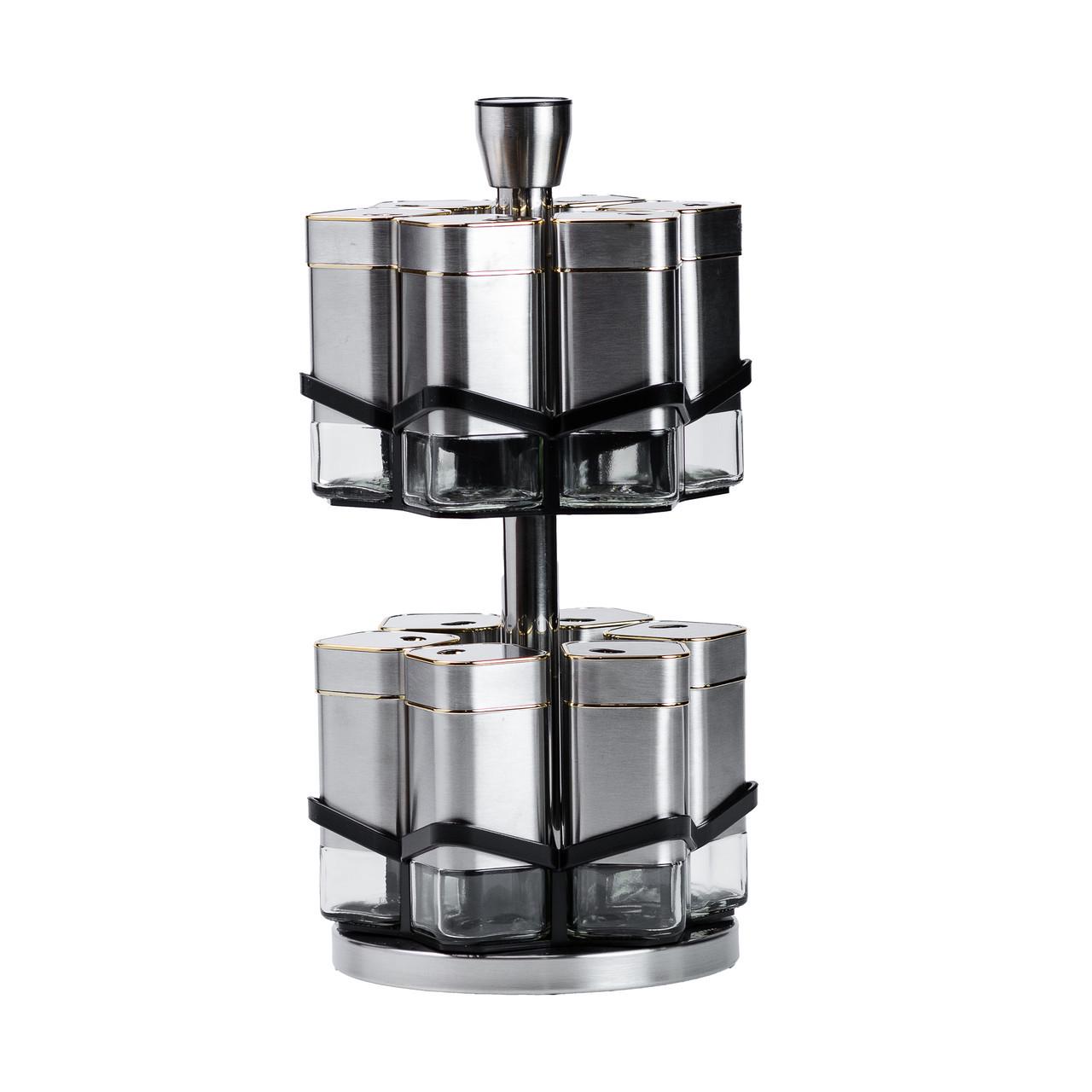 Набір баночок для спецій на підставці 12 шт. по 120 мл Хром/Золотий - фото 2