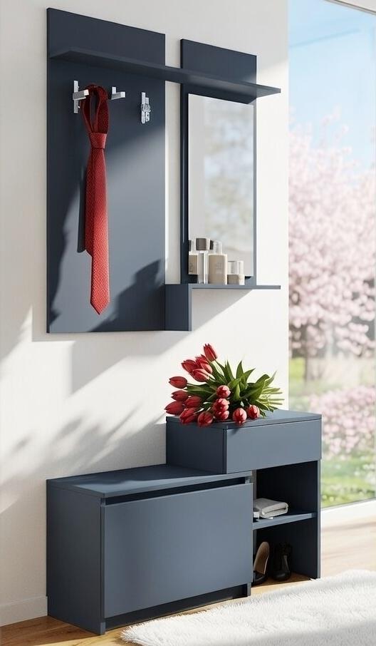 Прихожая Мастер Форм Брайт ДСП правосторонняя 900х376х2000 мм Антрацитовый (20754)