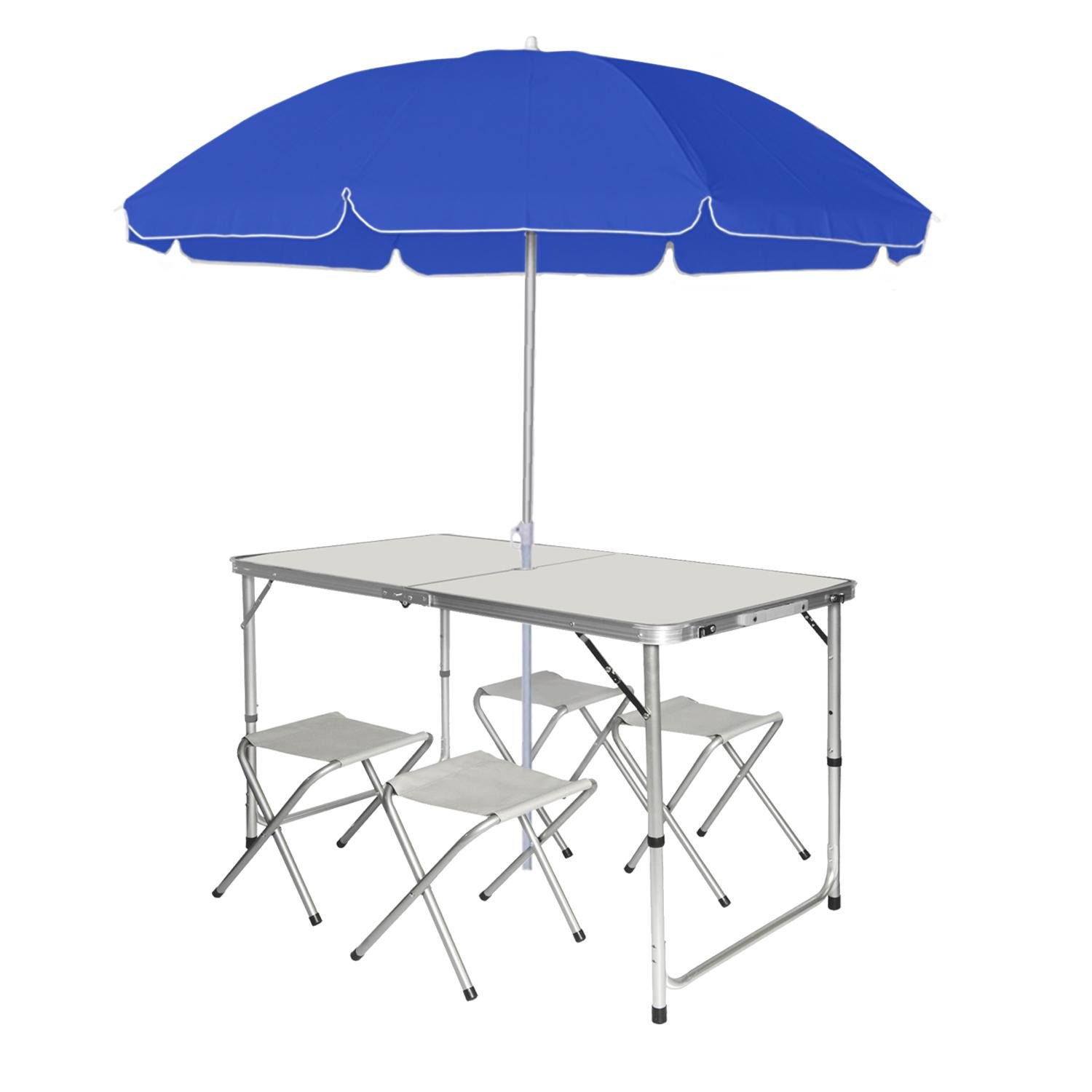 Комплект туристичний розкладний стіл зі стільцями та парасолькою 1,8 м у валізі White (68e8edf9)