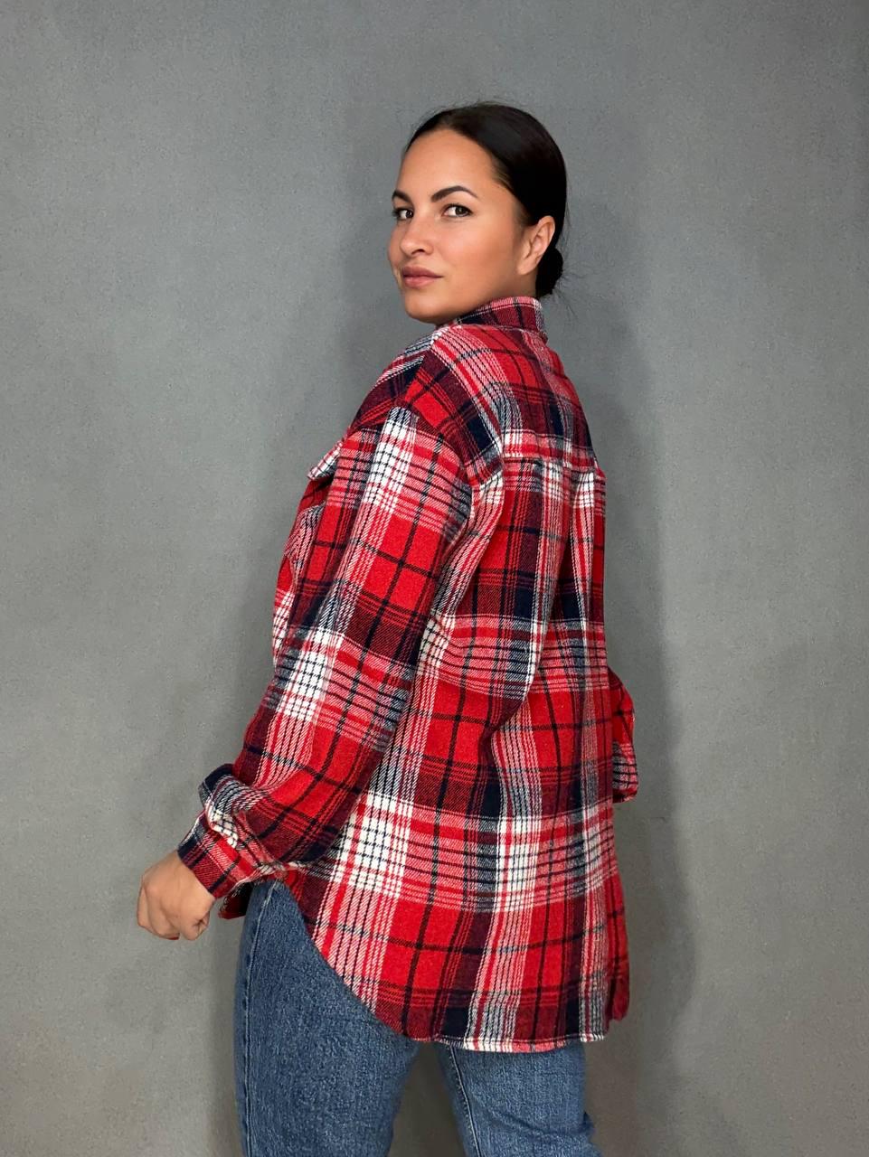 Рубашка женская YZY 223 клетчатая оверсайз теплая байка OS Красный (5398) - фото 4 Рубашка женская YZY 223 клетчатая оверсайз теплая байка OS Красный (5398) - фото 4