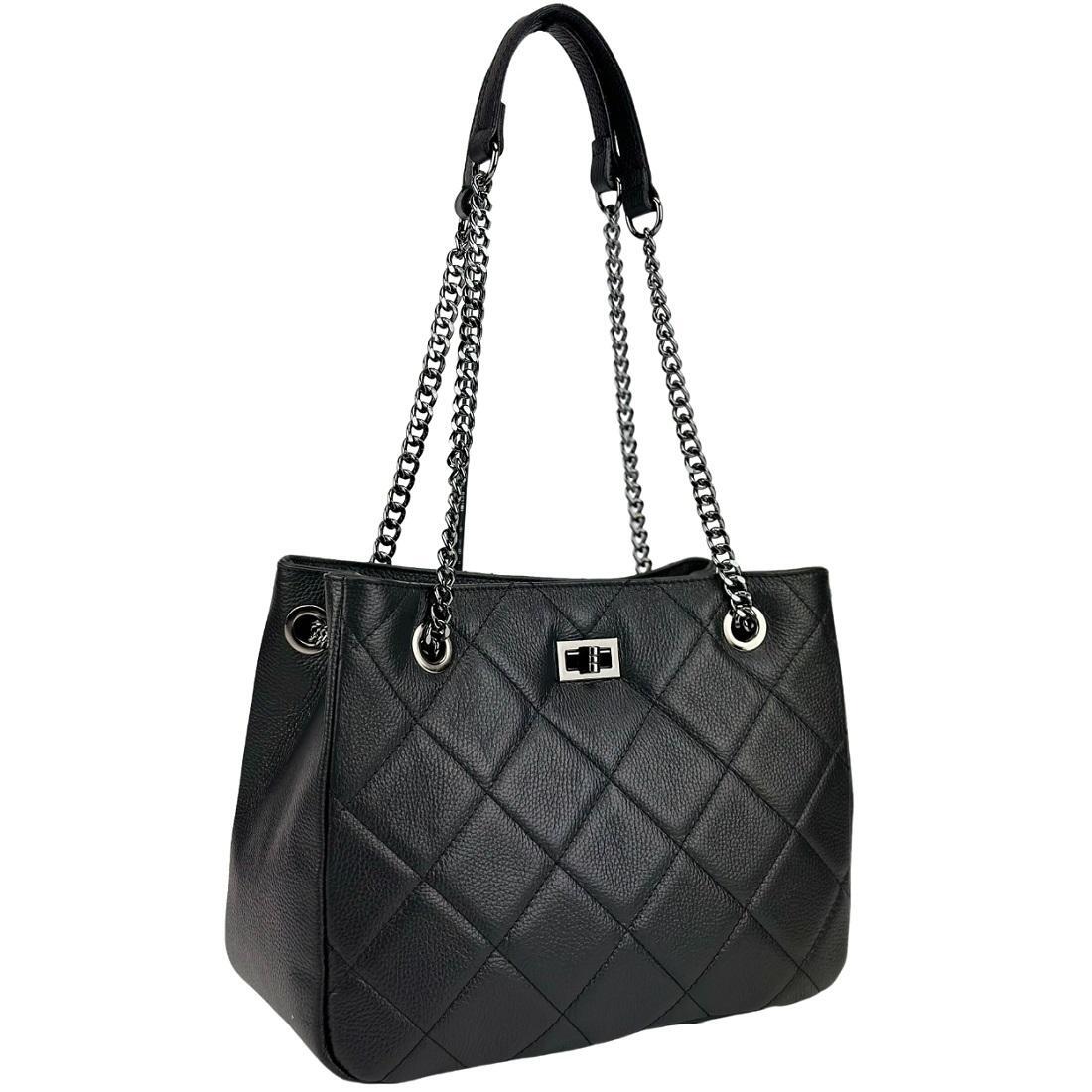 Женская сумка Royal Bag F-IT-7600A на цепочке кожаная Черный (7984)
