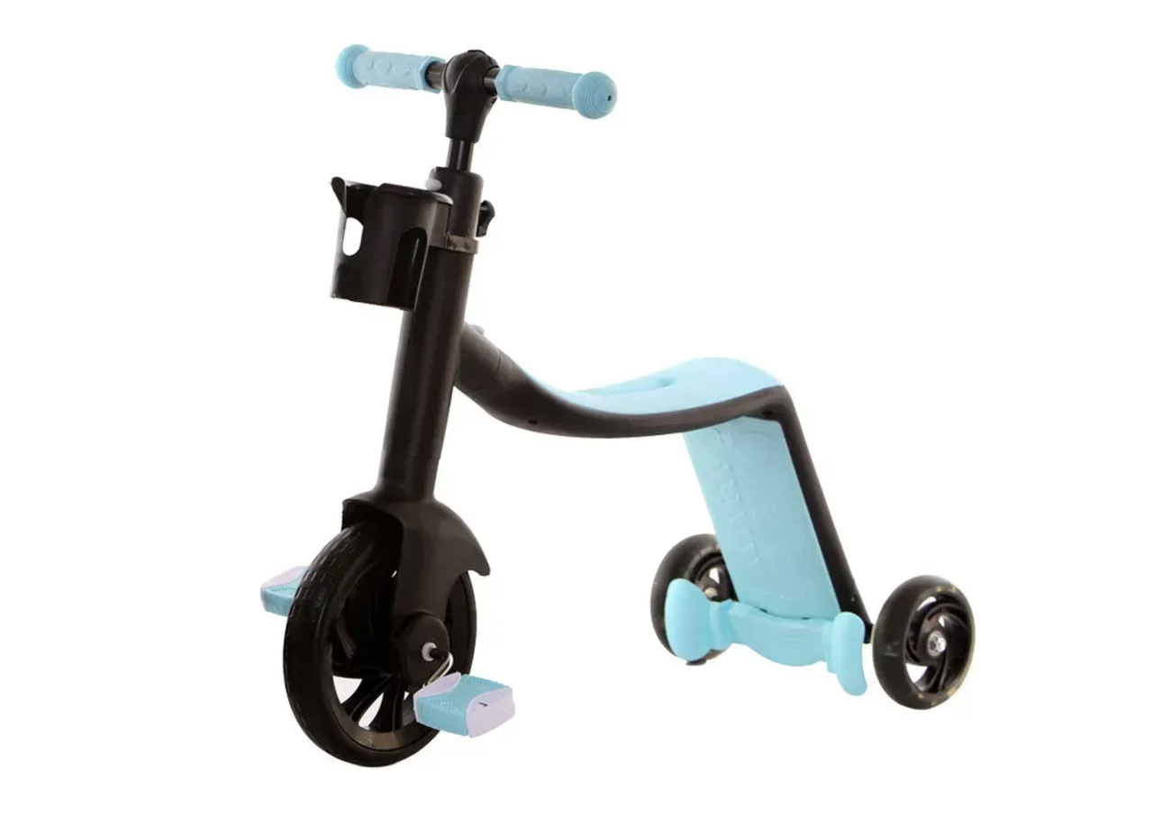 Самокат-велобег детский трехколесный Best Scooter 3в1 с LED-подсветкой задних колес Голубой