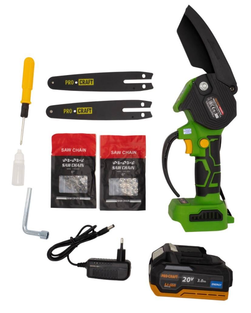 Пила аккумуляторная цепная мини PRO-CRAFT PKA-22Li 20В 2 АКБ/зарядное устройство/2 шины/2 цепи (32210)