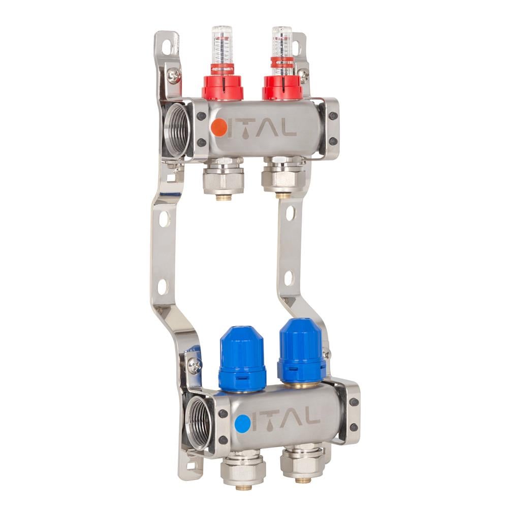 Коллекторный блок с расходомерами Ital HC1-02 x 3/4"Ek нержавеющая сталь Коллекторный блок с расходомерами Ital HC1-02 x 3/4"Ek нержавеющая сталь