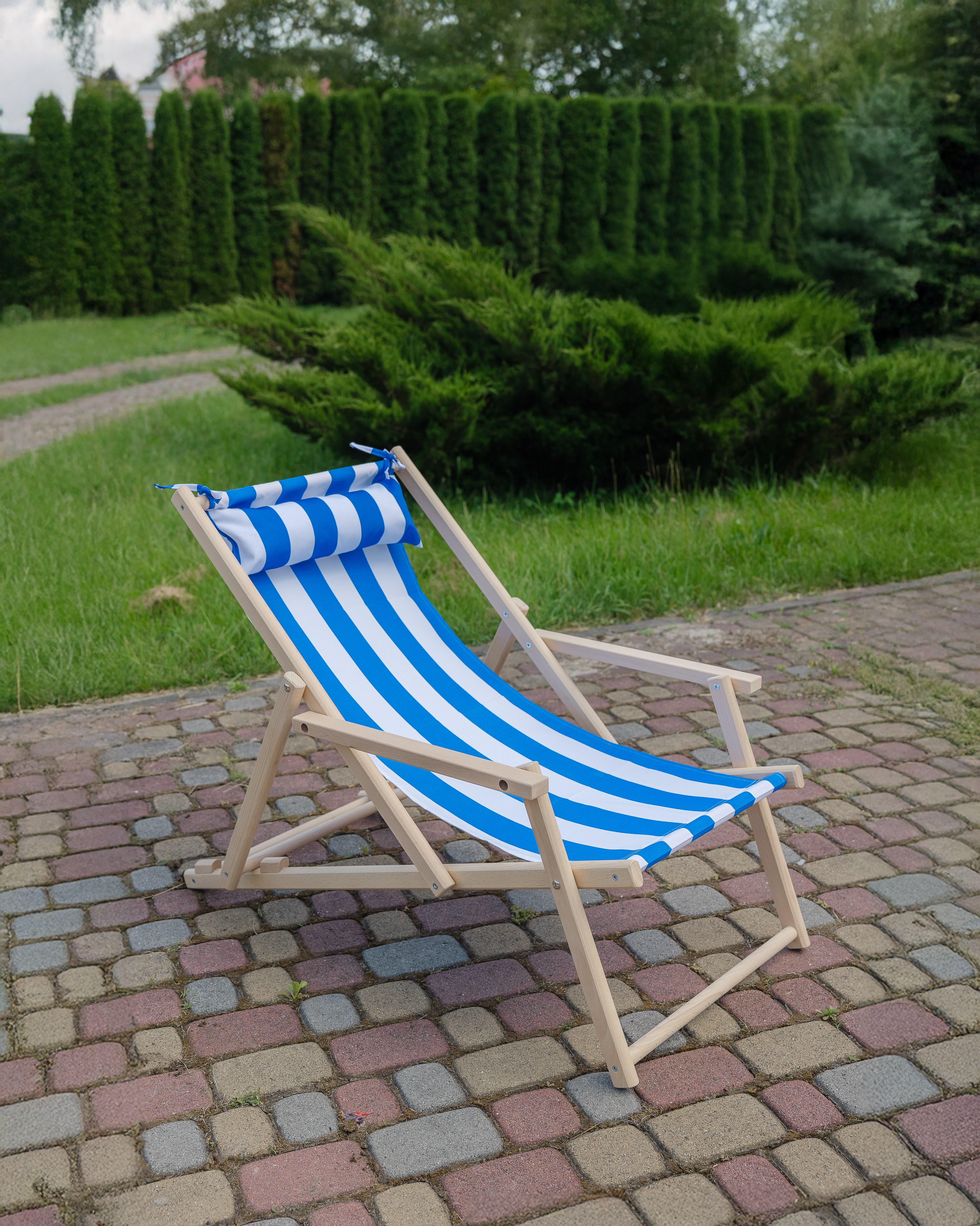 Шезлонг дерев'яний розкладний XRmaster з підлокітниками та підголовником Синьо-білий (0002249) - фото 6 Шезлонг дерев'яний розкладний XRmaster з підлокітниками та підголовником Синьо-білий (0002249) - фото 6