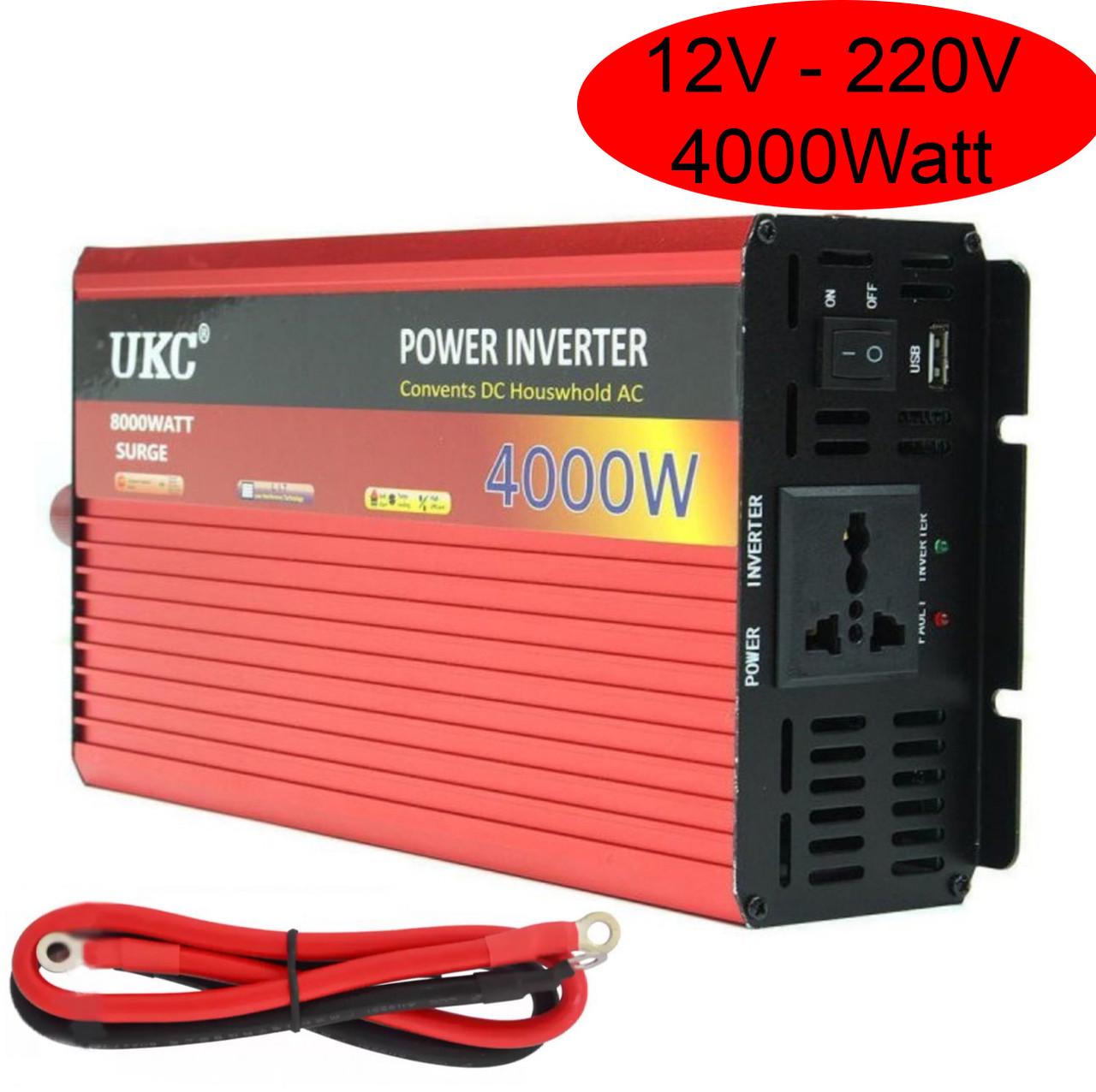 Инвертор 12V-220 UKC 4000W преобразователь напряжения 12V-220V 1 розетка 4000 Вт - фото 2