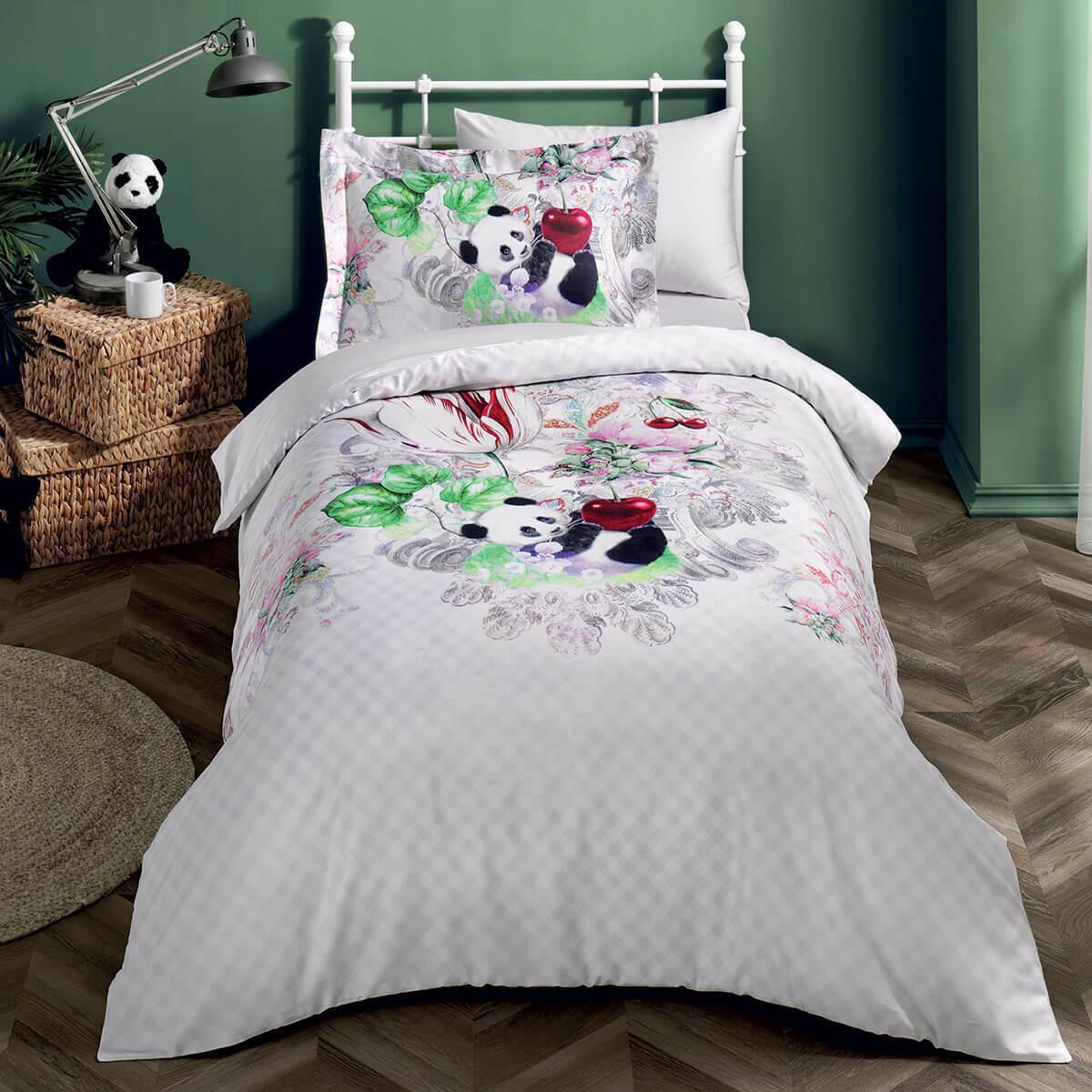 Постельное белье Tivolyo Home Panda подростковое делюкссатин полуторный