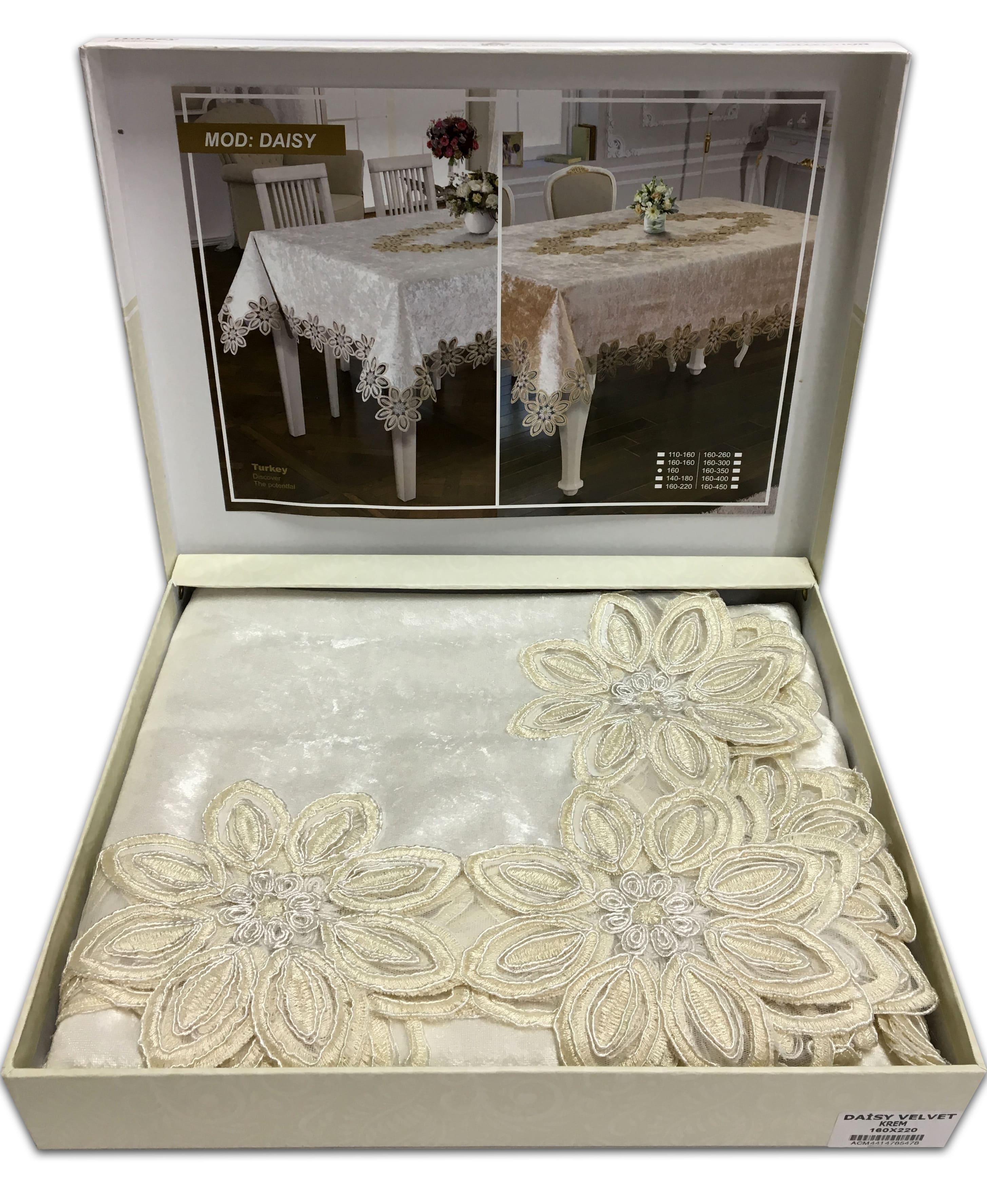 Скатерть велюровая Acme Tekstil 160x220 Daisy Krem (CN5066)