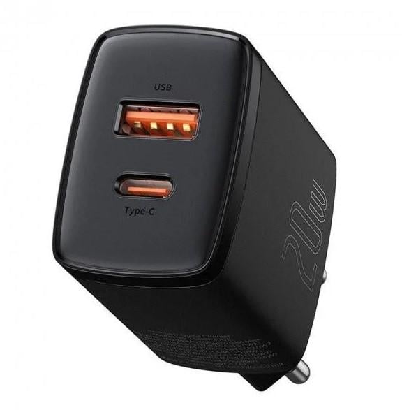 Зарядний пристрій мережевий BASEUS Compact Quick Charger USB-A/USB-C 20W Black (CCXJ-B01)